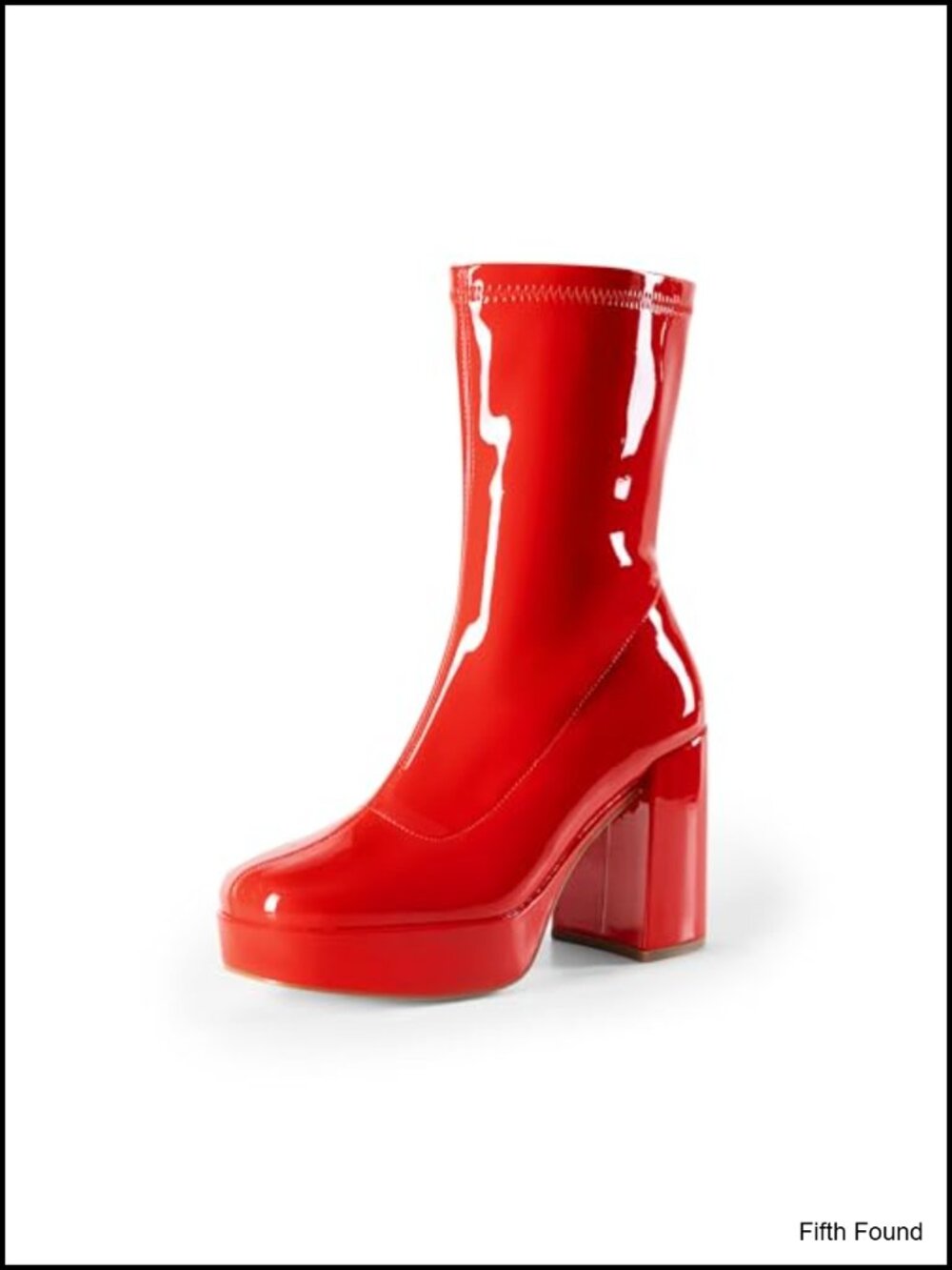 Womens Mid Calf Platform Gogo Boots Faux Leather Square Toe Chunky Heel